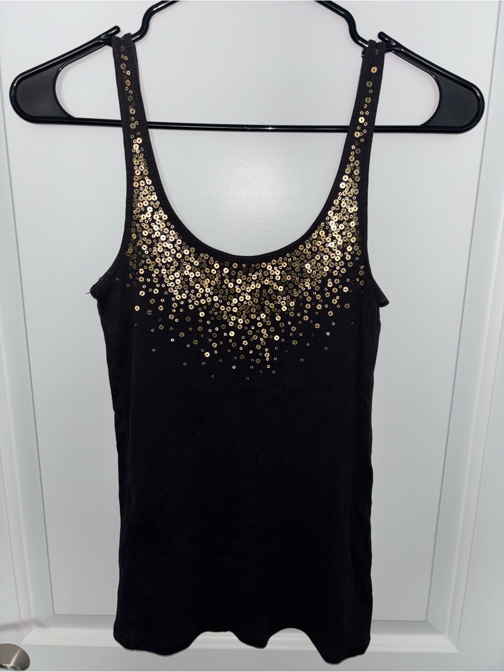 Black Tank Top with Gold Sequin Scoop Neck